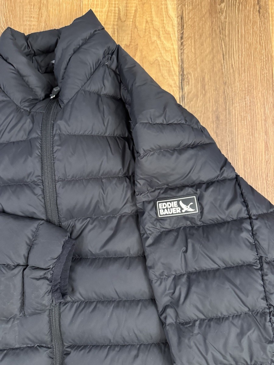 Eddie Bauer Down Jacket Mens Small Black EB650 Insulated Full Zip