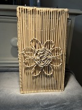 Boho Natural Woven Bamboo/Raffia Rectangular Lampshade with Flower Detail.VGC