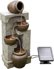 Solar Water Fountain 4 Tier Pot Garden Water Feature LED Lights Outdoor Indoor