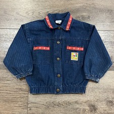 Vintage 80s OshKosh B'Gosh Denim Pinstripe Kittens Jacket Made in USA Toddler 3T