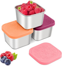 Stainless Steel Snack Containers for Kids,7.2Oz Easy Open Leak Proof Reusable Sn