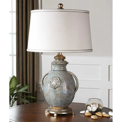 UTTERMOST 26483 CANCELLO DISTRESSED BLUE GLAZE TEXTURED CERAMIC TABLE LAMP - Picture 1 of 3
