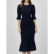 REFORMATION Antoine Midi Dress Smocked Ruffle Cottagecore Coquette Black, Size 0