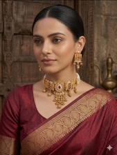 Indian Gold Plated Kundan Choker Necklace Set Pearl Bridal Ethnic Jewelry