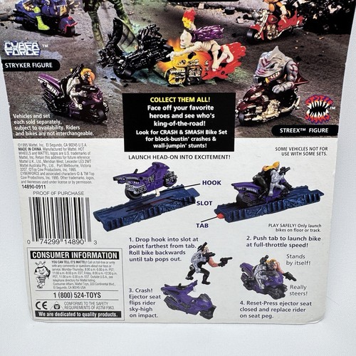 Hot Wheels 1995 Crash & Smash Bikes Stryker Cyber Force Launcher Sealed New - Picture 10 of 16