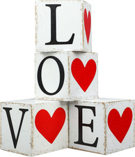Valentine's Day Wooden Decoration Love Heart Wooden Block Sign Rustic Love Table