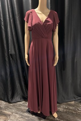 David's Bridal Flutter Sleeve Bridesmaid Dress - Size 0 - Wine Red-  Preowned | eBay