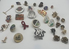 Large Vintage Estate Lapel Pin Lot 30 Pieces Pinbacks Pins Hat Tack Collection