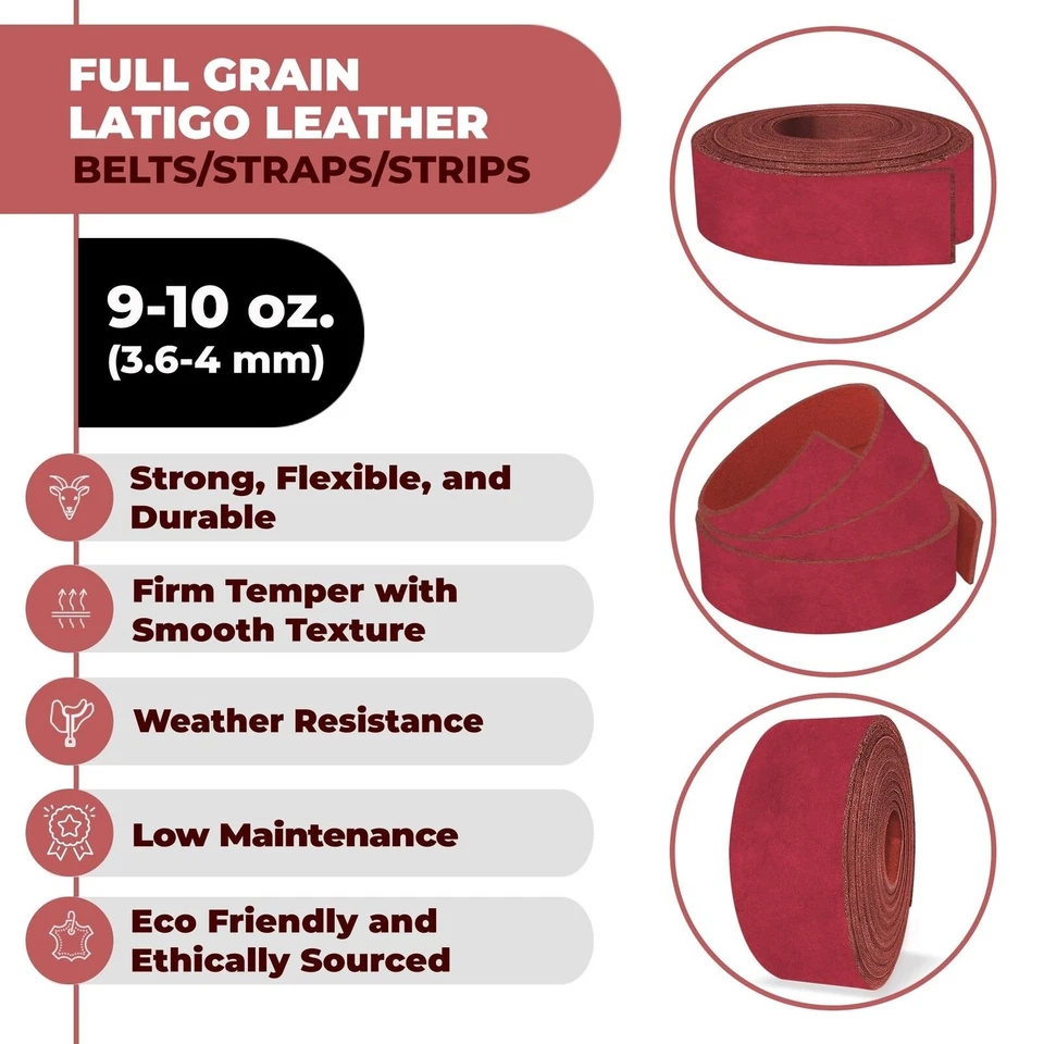 ELW 9-10 oz (3.6-4mm) Latigo Leather Straps Belt Grade 72" Cowhide Straps - Image 2 of 4