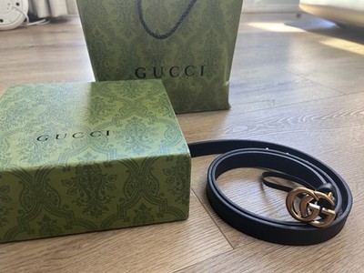 Gucci GG Marmont Thin Belt Black leather Skinny Slim Women's 100cm for US 34-36