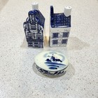 Vintage Delft Hand-Painted Blue Holland Houses Salt Pepper Shakers & Trinket Box — photo 2