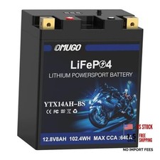 Lithium Motorcycle Battery 12V 8Ah 640CCA LiFePO4 with MotoCore YTX14AH-BS