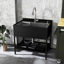 Kitchen Sink Stainless Steel Single Bowl With Faucet Shelf For Laundry Bathroom