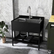 Kitchen Sink Stainless Steel Single Bowl With Faucet Shelf For Laundry Bathroom