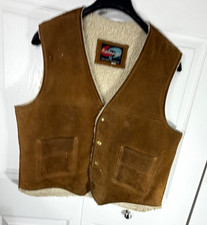 Trailmaster Mens Large Brown Suede Leather Sherpa Lined Western Vest Rancher