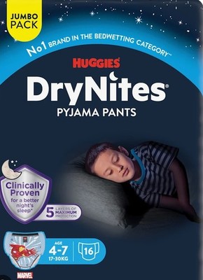 6-PACK Huggies DryNites Pyjama Pants Windelhosen Jungen 4 7 J. 17 30 kg 16 Stk.