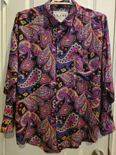 Frank 80s Vintage Men's L Paisley Long Sleeve Collared Button-Up Made In USA