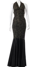 Neckholderkleid Damen Kleid Gr. DE 36 schwarz-goldfarben