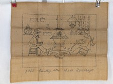 RARE VTG Rug Hooking Pattern Country Store Karlcraft  Men Country Burlap 29"X24"