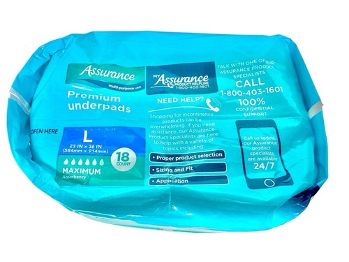 Assurance Unisex Premium Quilted Underpad Maximum Absorbency Large 18 Count New - Picture 7 of 8