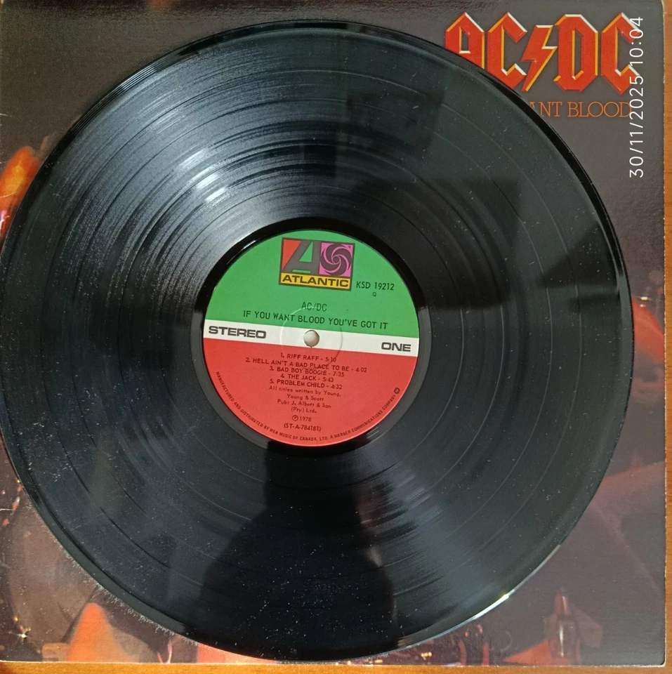 AC/DC 1978 Album 33 Giri Vinile - IF YOU WANT BLOOD - ATLANTIC - MADE IN CANADA  - Immagine 3 di 4