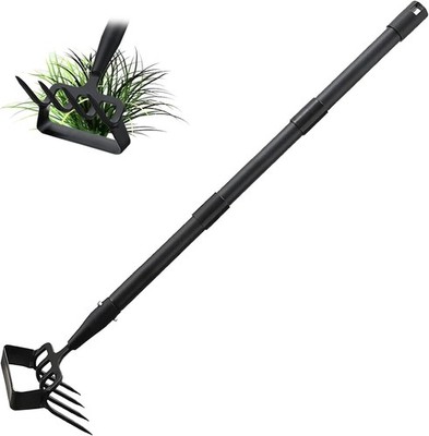 Heavy Duty Metal Gardening Weed Puller Tool 4 Tines Prong 2-in-1 Herb Strippe...
