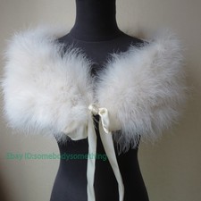 Women Real Ostrich Feather Fur Shrug Shawl Bride Wedding Party Cape Beige