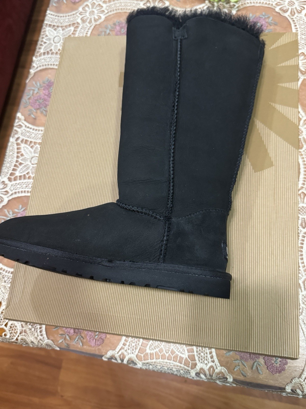 UGG Australia W Bailey Button Triplet Women's Black Knee High Boot Size 6