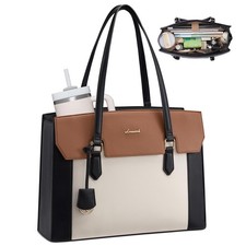 LOVEVOOK Laptop Tote Bag for Women,Computer Work 15.6 Inch, Black-white-brown