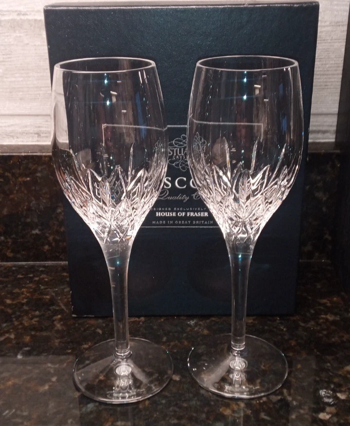 Pair of Stuart Crystal Wine Glasses Made in Great Britain  w/Box - Image 4 of 4