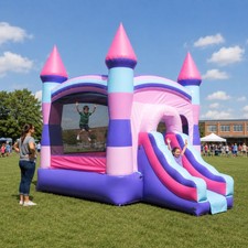 Inflatable Bounce House Commercial with Slide Kids Pink Jump Castle NO Blower