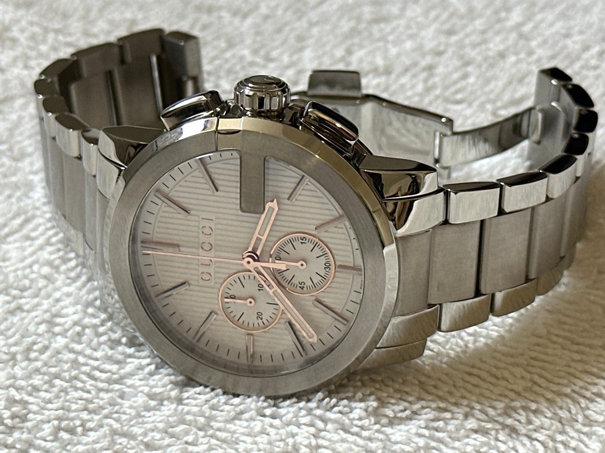 Gucci G-Chrono YA101201 White/Gold Dial 44mm S/Steel Mens classic