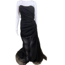 Corset Tulle strapless Gown Women's L Black Goth wedding gown steampunk Festival