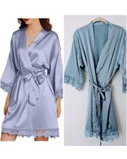 matte satin robe in dusty blue wedding party bridal shower honeymoon one size