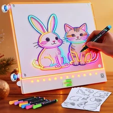 Rechargeable LED Drawing Board for Kids with Tracing Pages, Lumi Board Magnet...
