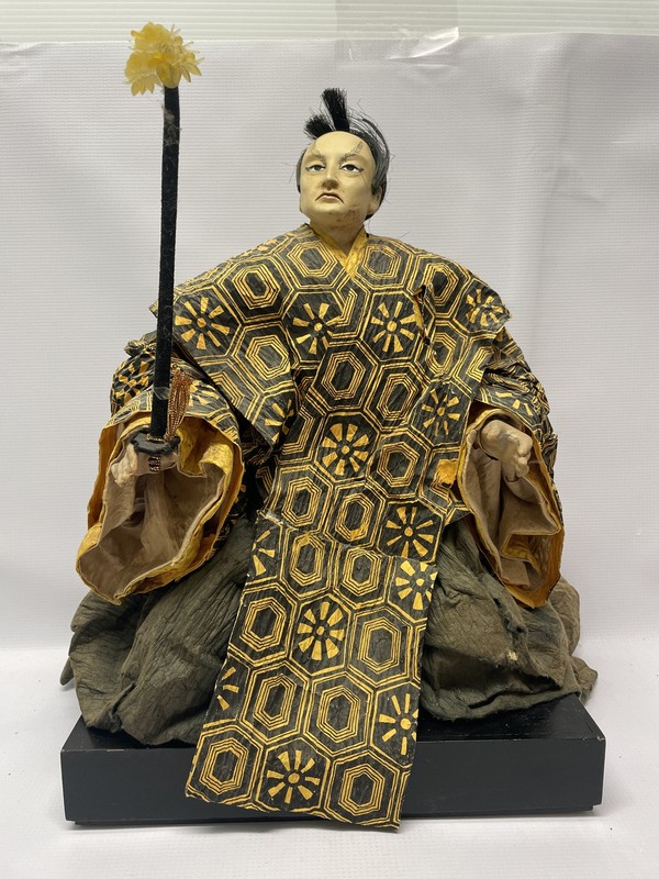 Japanese Samurai Warrior Doll Handmade Paper Mache Fabric Folk Art