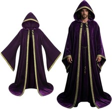 Velvet Wizard Robe with Hooded and Sleeves, Halloween Fancy Cool Cosplay Cost...