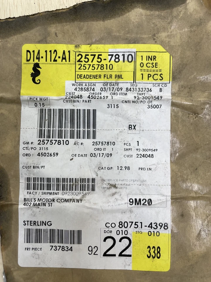 GM OEM amortecedor de som isolador teto painel piso interior túnel 25757810 novo na caixa - Imagem 2 de 3