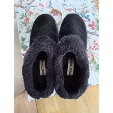 Minnetonka Black Suede Faux Fur Lined Slippers Moccasins 40460 Womens Size 9M