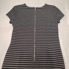 Ann Taylor Sheath Dress Womens M Black White Striped Short Sleeve Full Back Zip