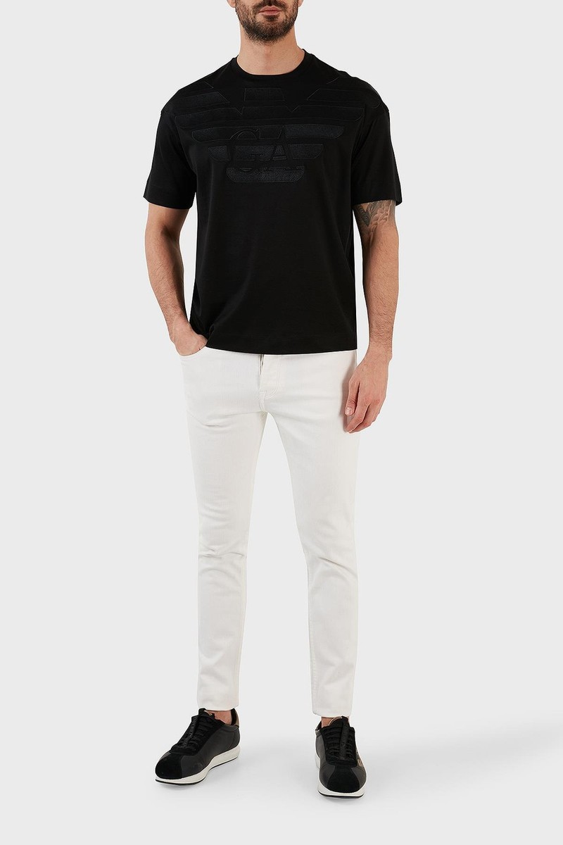 EMPORIO ARMANI $225 T Shirt BLACK GA Logo Sizes L XL AUTHENTIC NEW