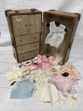 Vintage Wooden Toy Steamer Train Trunk With Doll Clothes~1940s-1950s ?