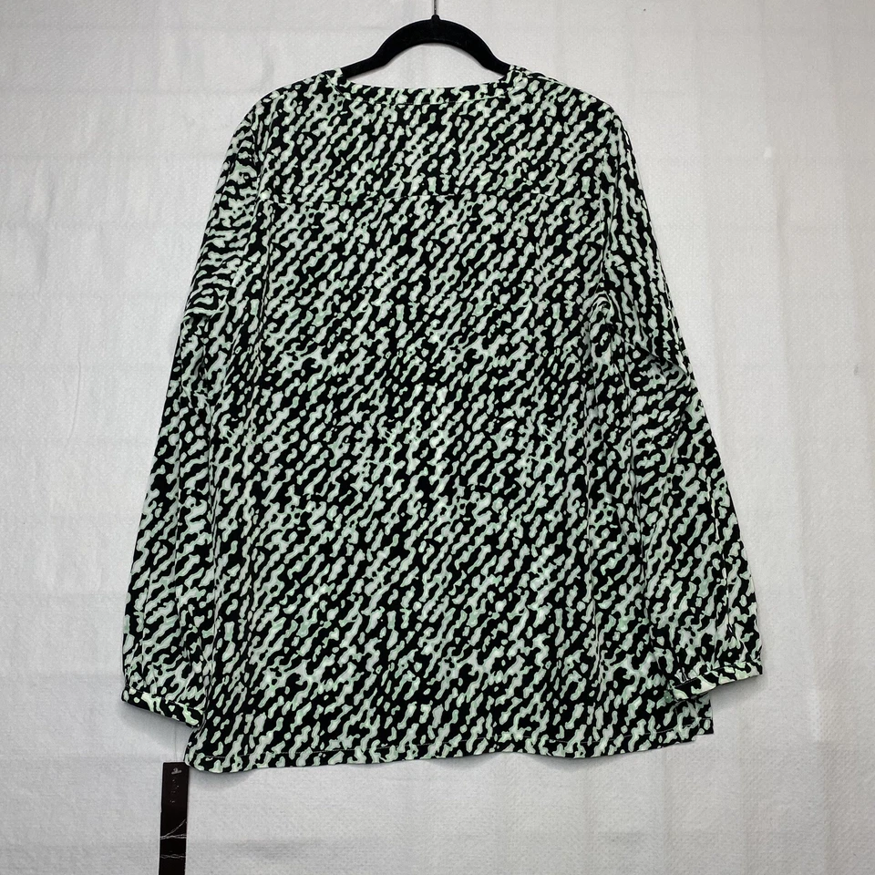 Top Mujer Dana Buchman Talla L Verde Negro Manga Larga Ligero Cuello en V NUEVO Foto 2 de 4