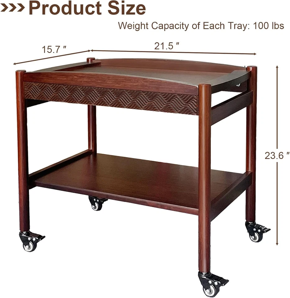 Mesa auxiliar de sofá de madera con ruedas, carro de té rodante de 2 niveles y carrito de café, Mob Foto 2 de 4