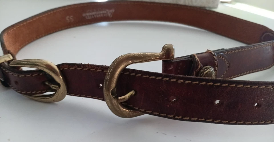 Cinturón Adoppia Doppia Vita Italia Cuero Marrón con 3 Hebillas Latón 95 cm [37]  Foto 3 de 4