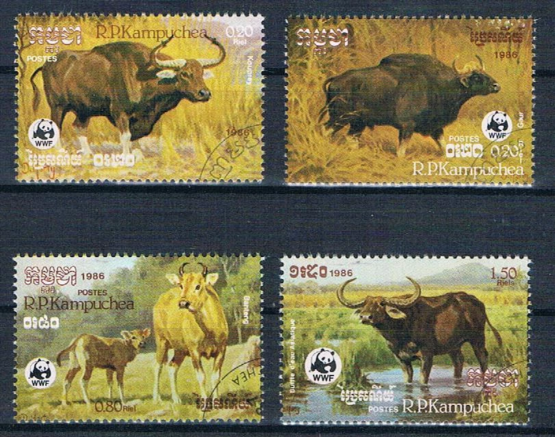 G/6   WWF, Wildtiere, Kambodscha, Satz komplett /o - Bild 1 von 1