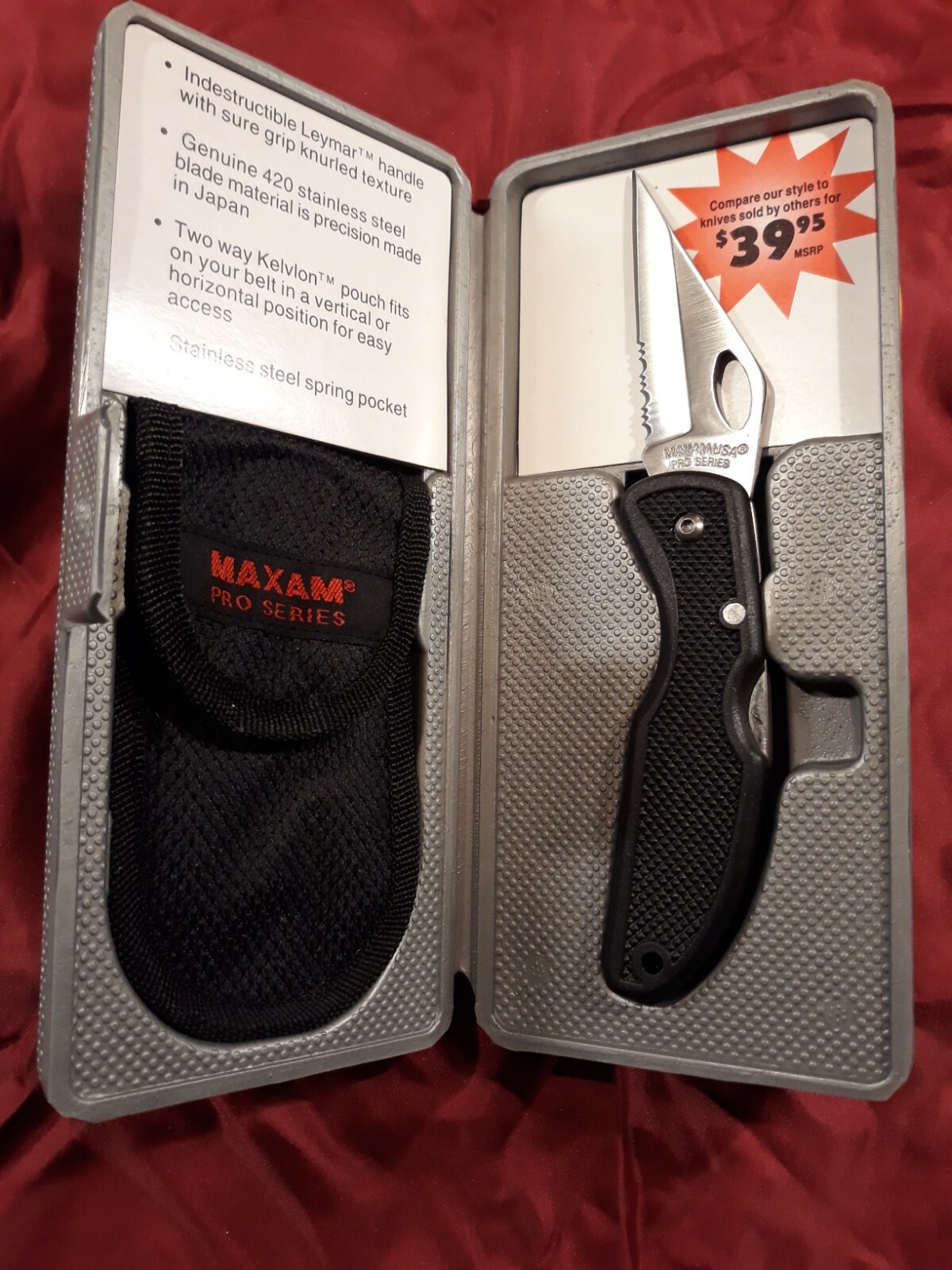Maxam Pro Series Serrated Stainless Steel Blade Folding Knife w/ Sheath