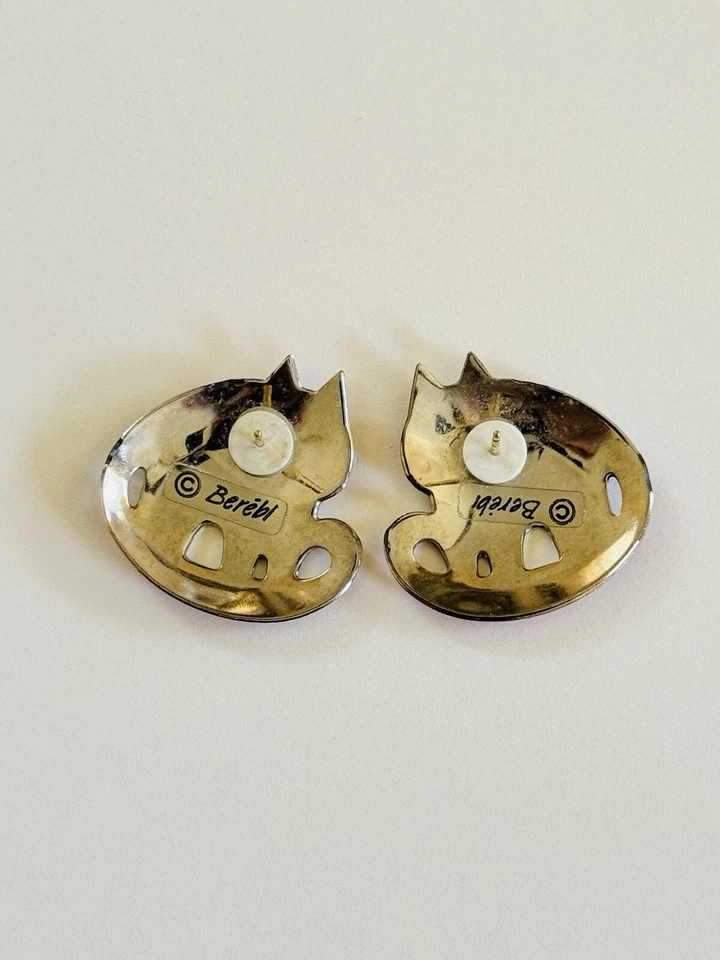 Berebi 猫耳环 复古 穿孔 罕见 滴表 粉色 搪瓷 粗华 — 第 4/4 张图片