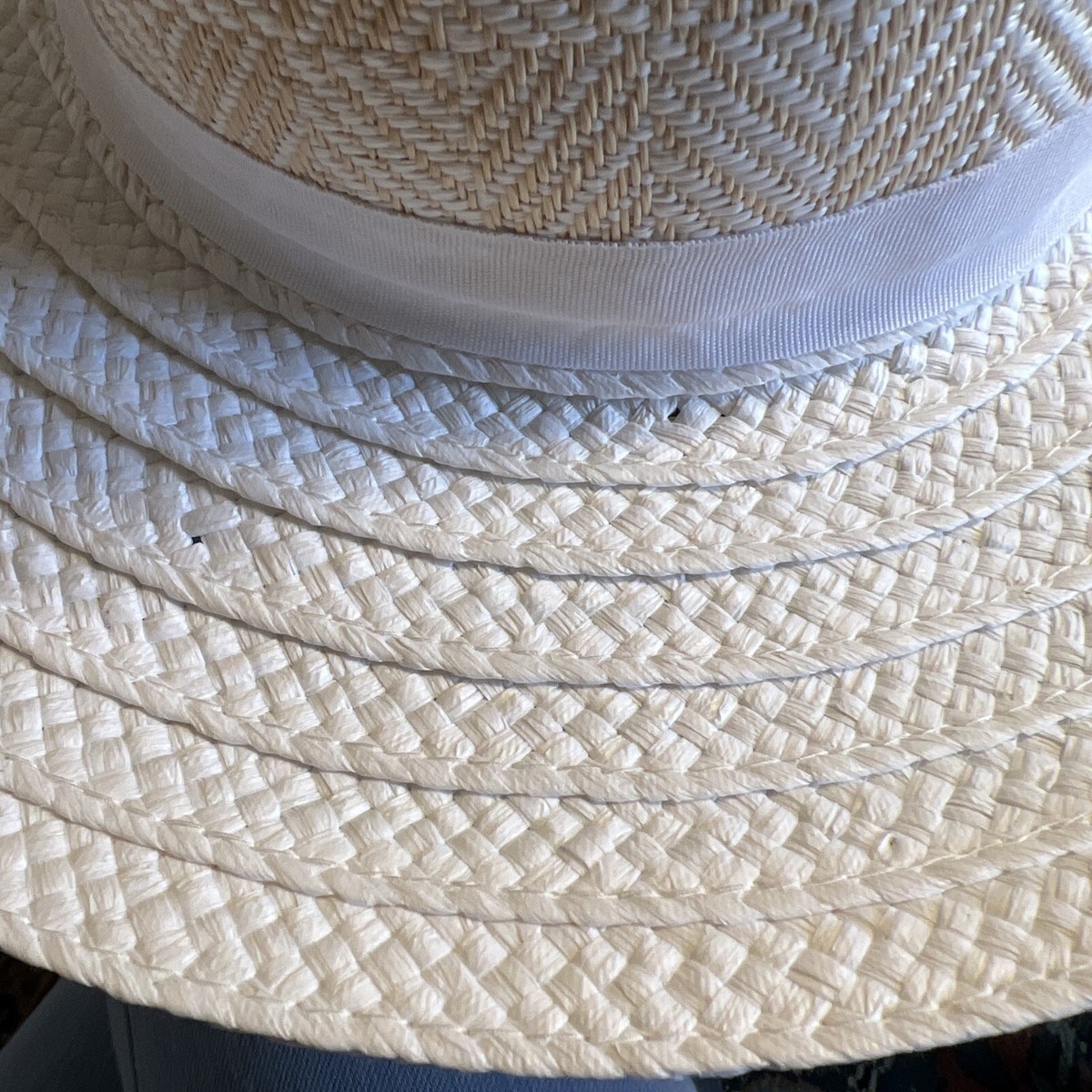 New Vince Camuto Coated Paper Braided Straw Fiddler Baker Boy Style Flat Cap Vince Camuto Sun Hat Paper Straw Beach Hat Panama White NWT  main image 2