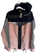 $119 Crown & Ivy L Weather Resistant Utility Jacket Pink Navy Hood Zip/Snap